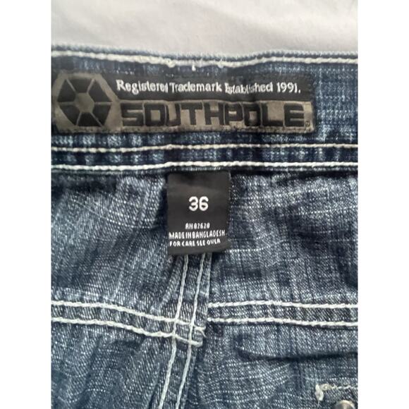 Southpole Jeans 36X30 Baggy Blue Denim Faded Holes Y2K Skater Vintage Grunge - Picture 4 of 10